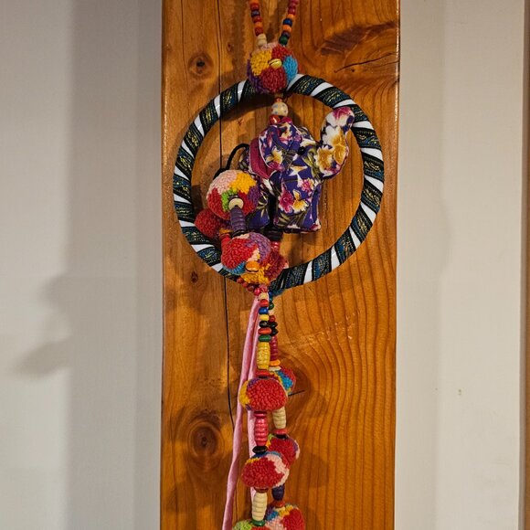 Hmong Boho Elephant pom pom dreamcatcher - Picture 1 of 7